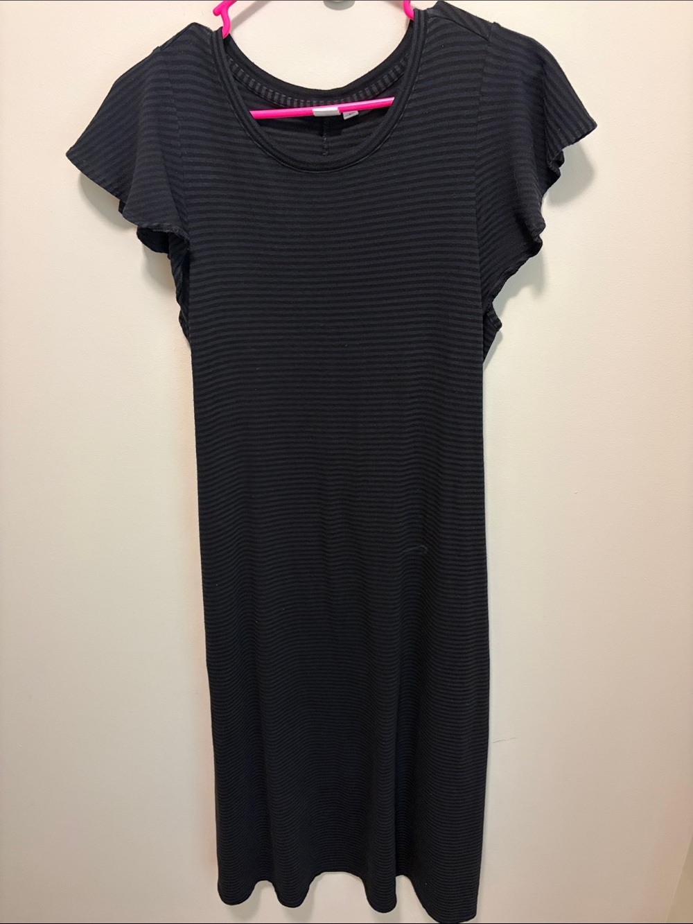 GAP Black Ribbed Midi Dress with Flutter Sleeves